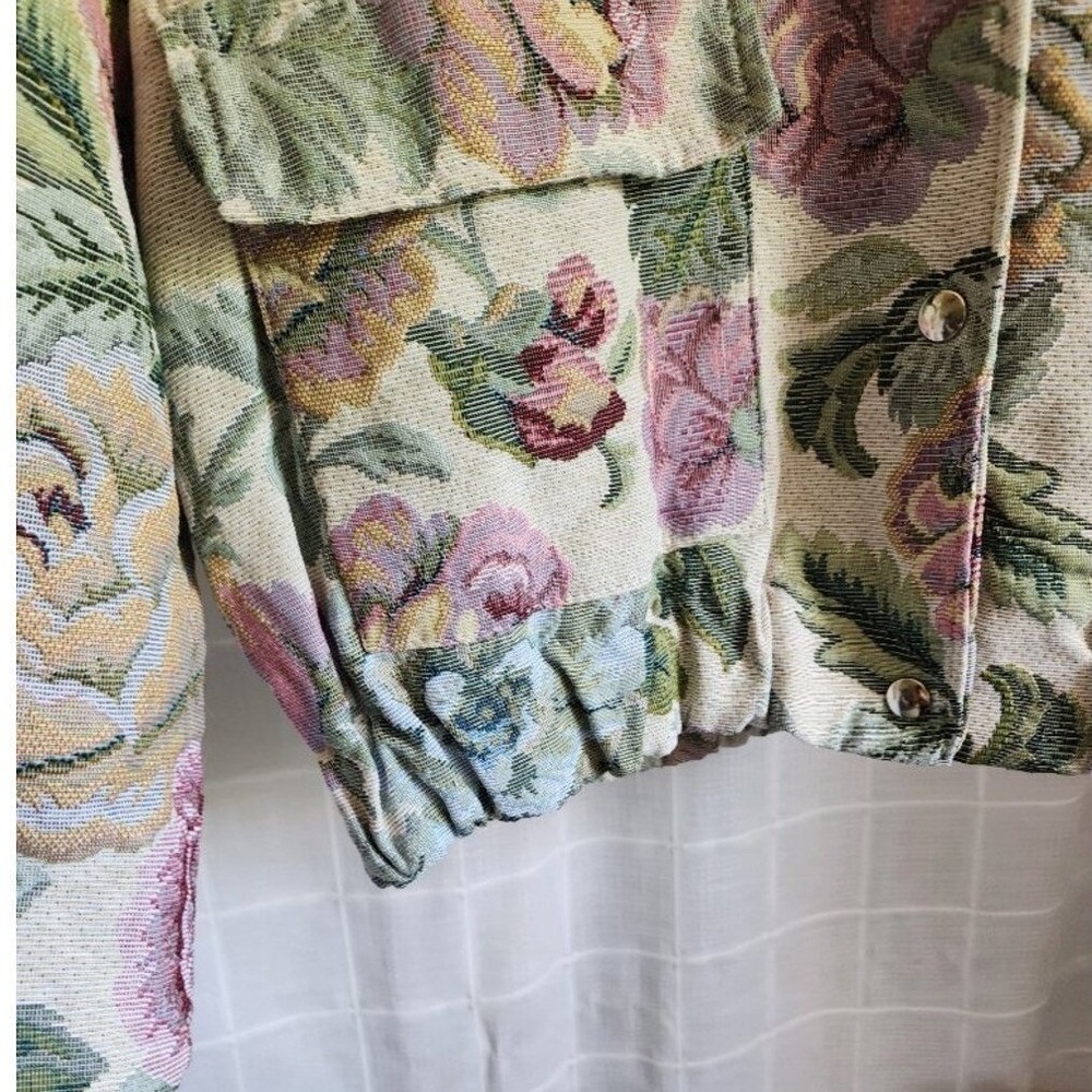 Floral Tapestry Jacket Women's Vintage Oversized Bomber Coat Size M - Picture 9 of 15